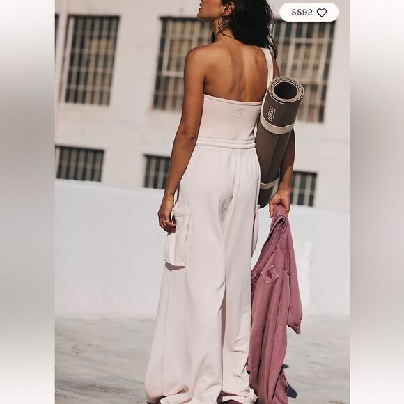 Free People Grand Slam Strapless Onesie Straight Leg Pockets Ivory XS - Picture 7 of 8